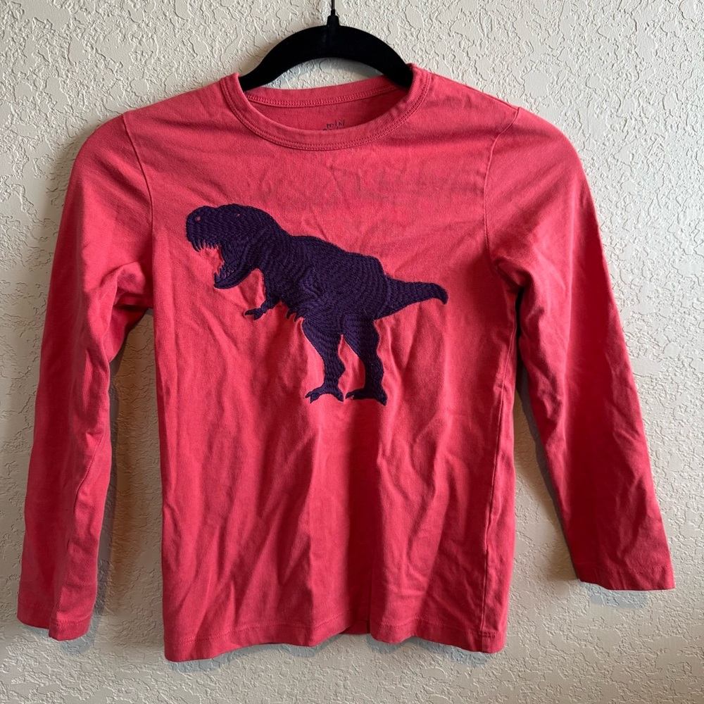 Mini Boden Kids Pink T-Rex Dinosaur Embroidered Long Sleeve Cotton Shirt 7-8Y - Picture 2 of 6